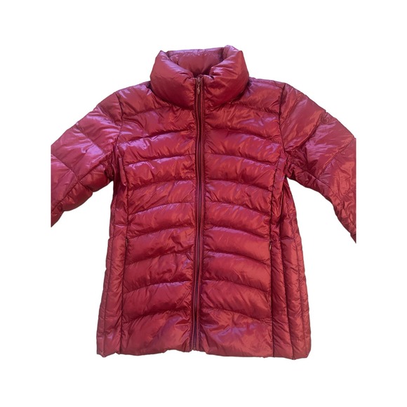 Women XS Pure Down Red Jacket Zip Coat Lightweight Quilted Puffer Parka - Picture 2 of 6